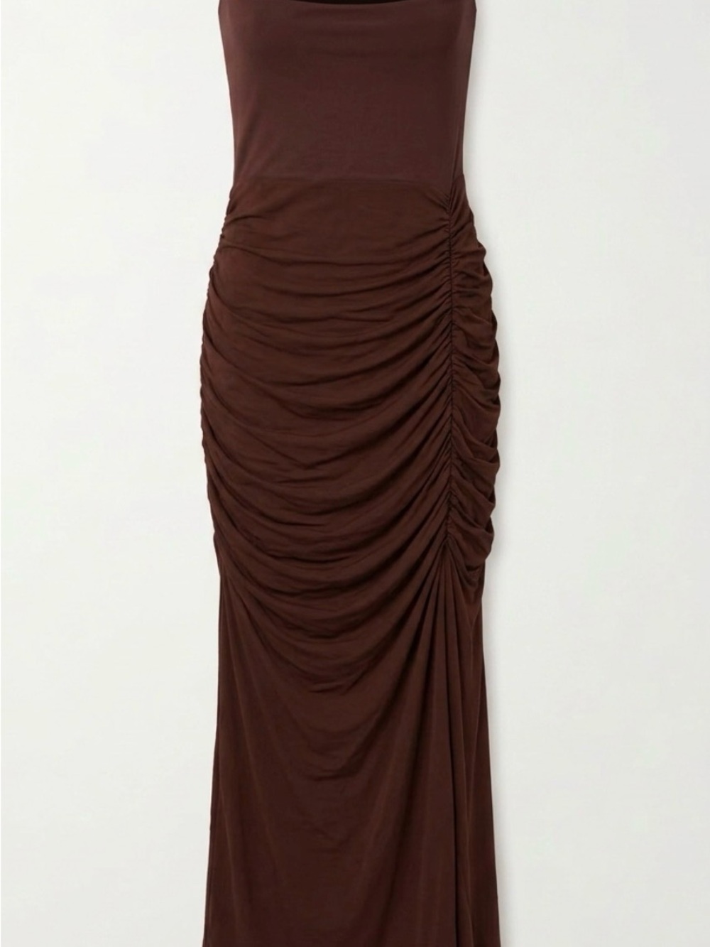 Klassy Network Strapless Ruched Maxi Dress in Brown